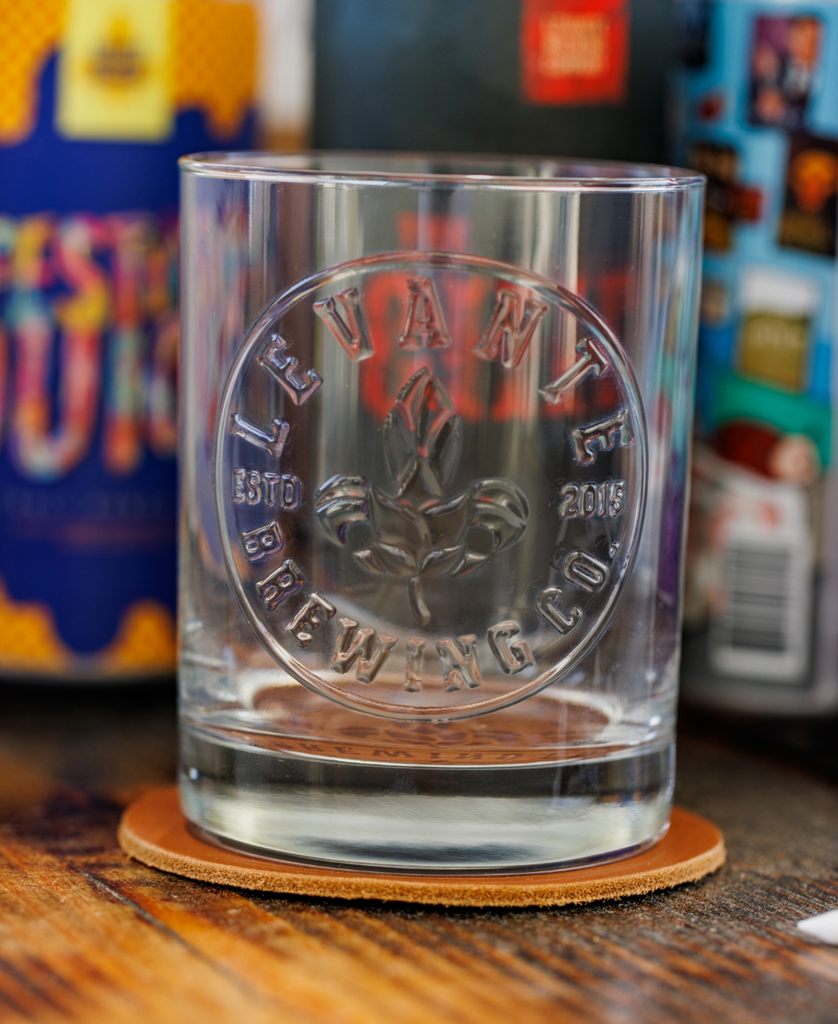 Embossed Levante Circle Emblem Double Rocks Glass