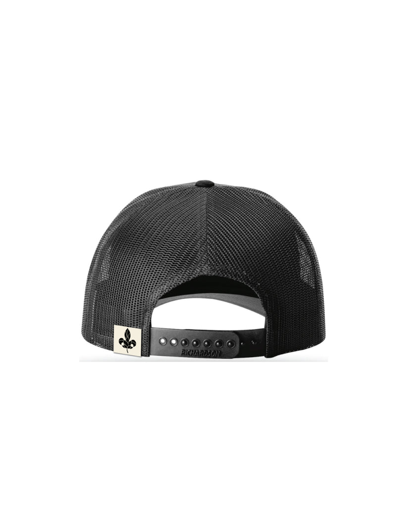 Levante Logo Faux Leather Patch Low Crown Trucker (Black / Black)