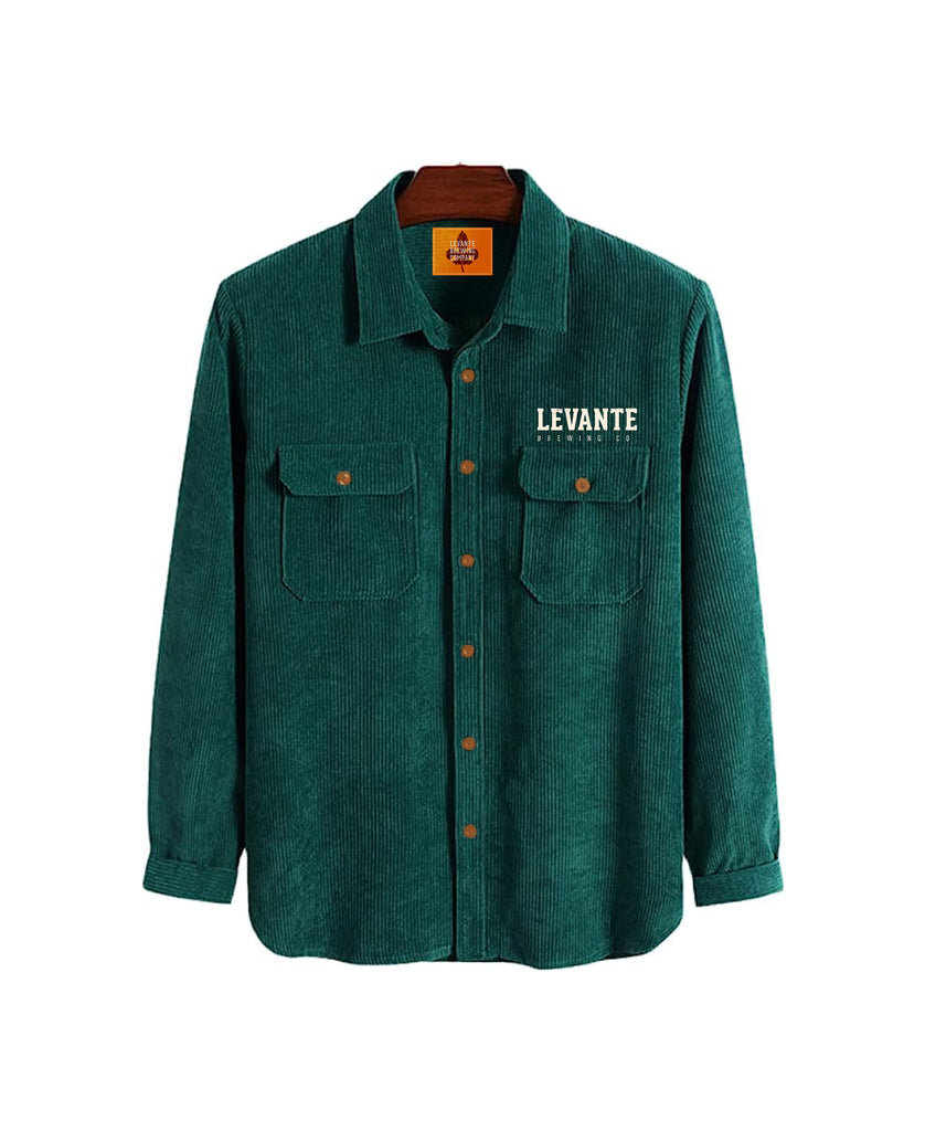 Embroidered Logo Corduroy Button Up - Evergreen