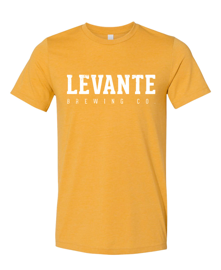 Distressed Levante Block Logo T-Shirt - Mustard Yellow